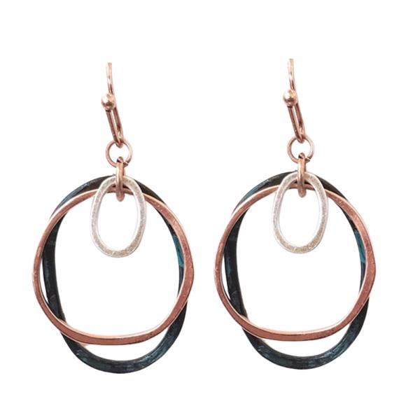 TRI TONE OVAL DANGLE EARRING