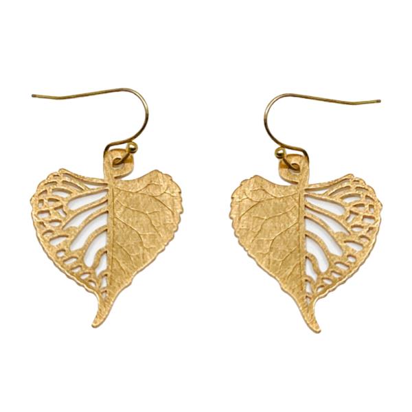 METAL BRASS LEAF DANGLE EARRING