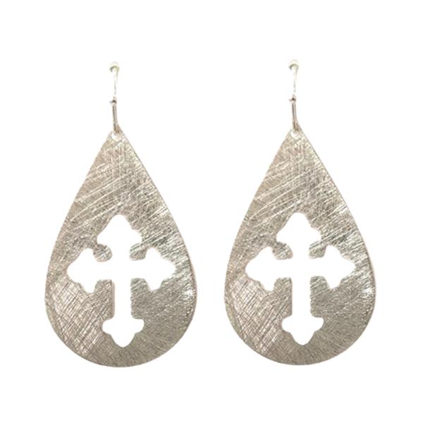 BRASS TEARDROP CROSS DANGLE EARRING