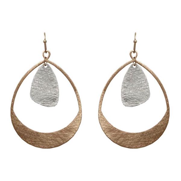 TWO TONE BRASS TEARDROP DANGLE EARRING