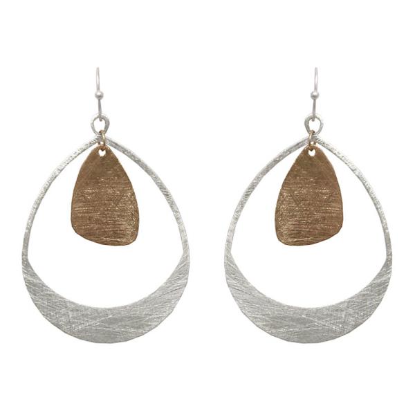 TWO TONE BRASS TEARDROP DANGLE EARRING