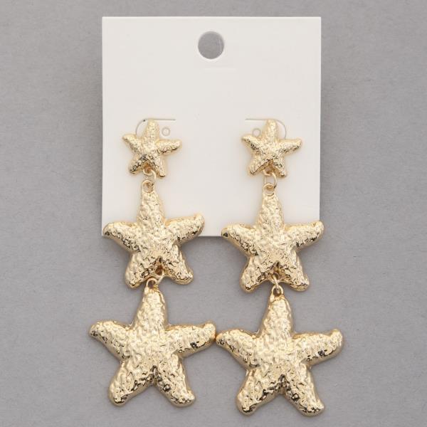 TEXTURED STARFISH TRIPLE DANGLE EARRING