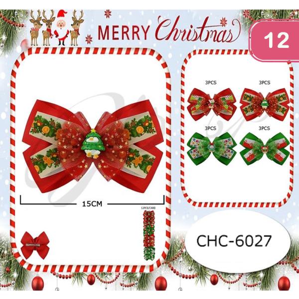 CHRISTMAS HAIR BOW PINS (12 UNITS)