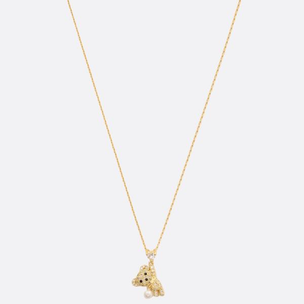 SODAJO TEDDY BEAR CHARM PEARL BEAD GOLD DIPPED NECKLACE