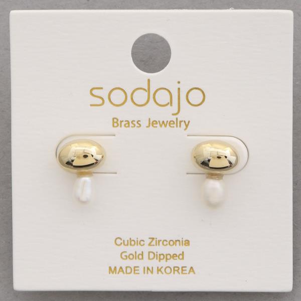 SODAJO OVAL PEARL BEAD GOLD DIPPED EARRING