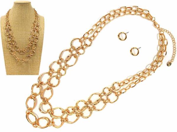 CIRCLE OVAL LINK LAYERED METAL NECKLACE