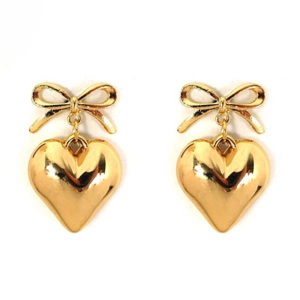 BOW HEART LINK METAL EARRING