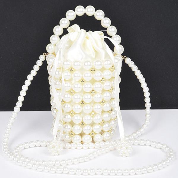 HAND MADE FAUX PEARL METAL BEAD TUBE CROSSBODY BAG