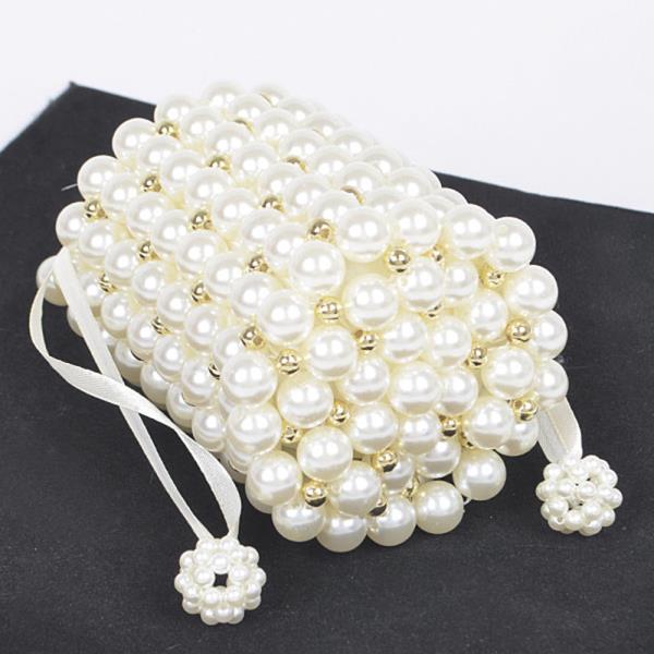 HAND MADE FAUX PEARL METAL BEAD TUBE CROSSBODY BAG