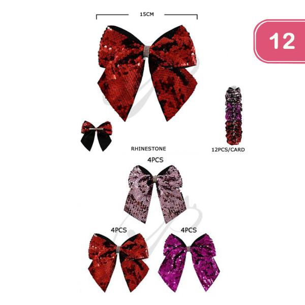 SEQUINS HAIR BOW PINS (12 UNITS)