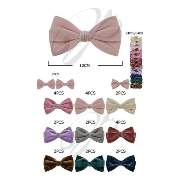 VELVET HAIR BOW PIN (24 UNITS)