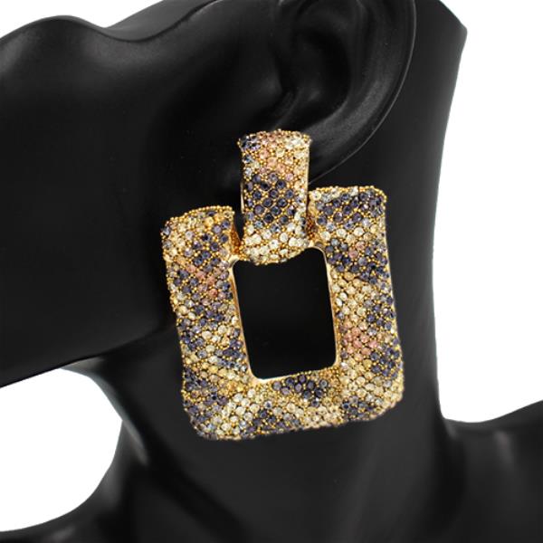 RHINESTONE LEOPARD RECTANGLE EARRING