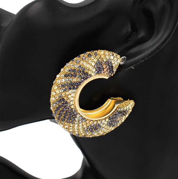 RHINESTONE LEOPARD C HOOP EARRING