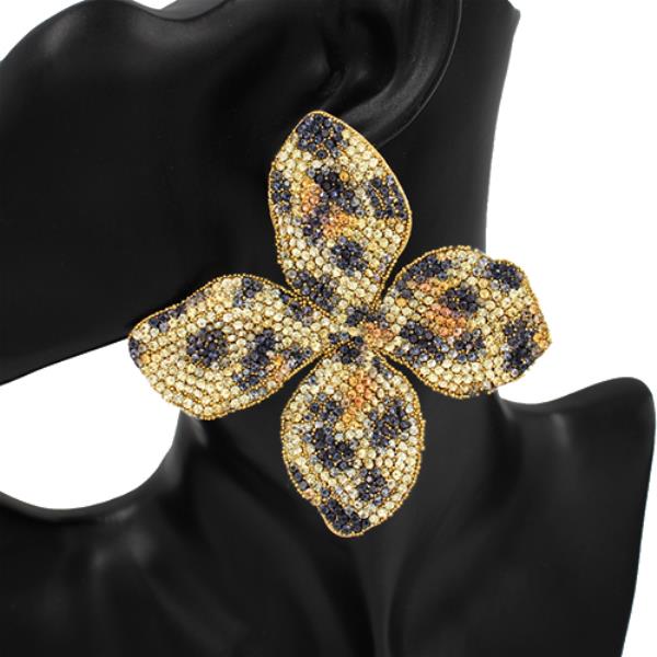 RHINESTONE LEOPARD FLOWER POST EARRING