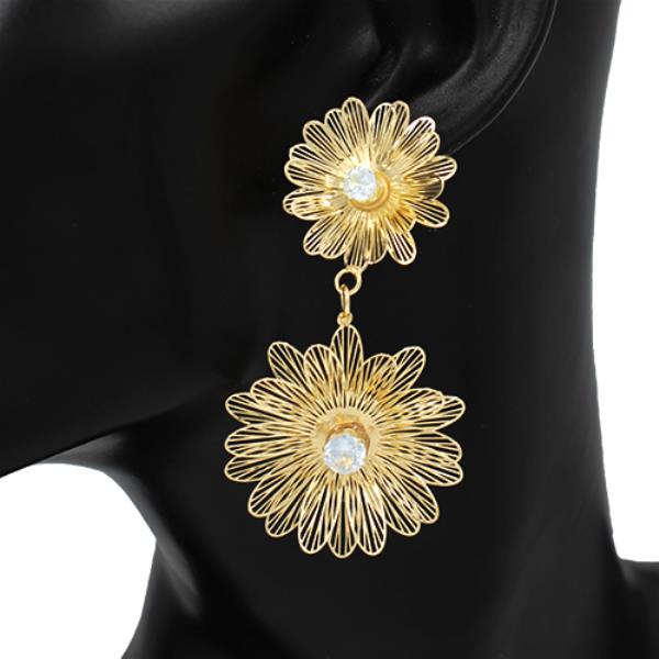 WIDE METAL FLOWER DANGLE EARRING