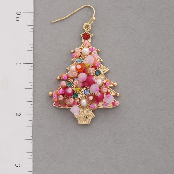 CHRISTMAS TREE BEADED DANGLE EARRING