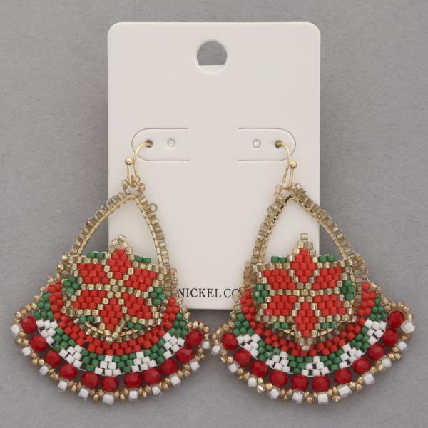 CHRISTMAS BRICK STITCH TEARDROP DANGLE EARRING