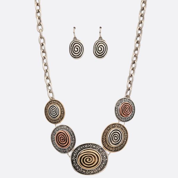 WESTERN STYLE SWIRL OVAL LINK METAL NECKLACE