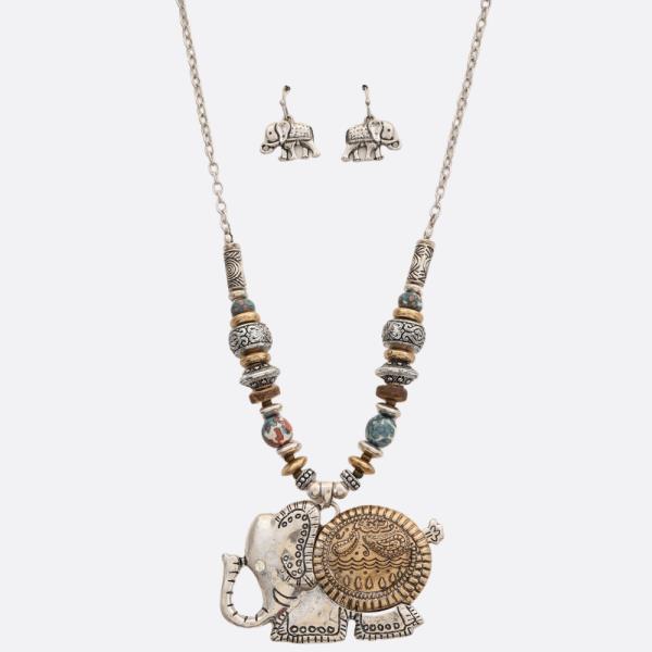 ELEPHANT PENDANT BEADED NECKLACE