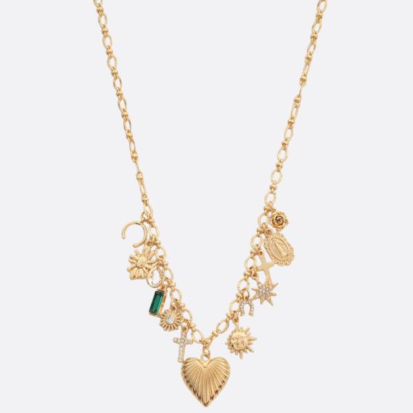 LINED HEART CHARM METAL NECKLACE