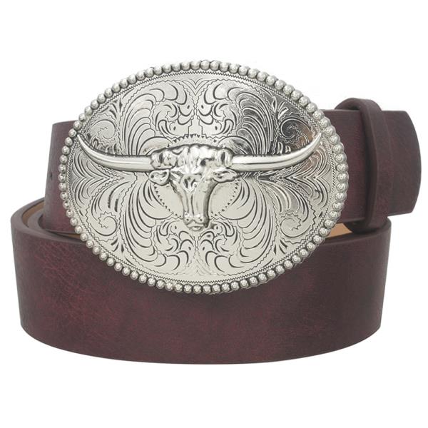 PLUS SIZE FLORA SWIRL LONGHORN OVAL BUCKLE BELT