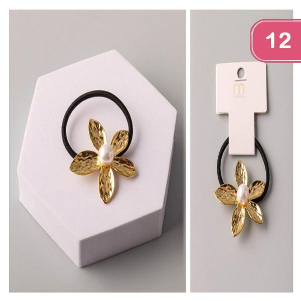 PEARL METAL FLOWER HAIR TIE (12 UNITS)