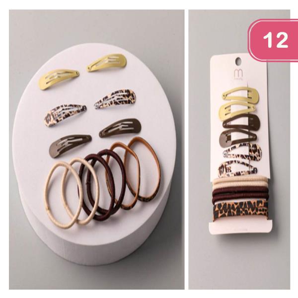 CHEETAH MIX SNAP HAIR TIES SET (12 UNITS)