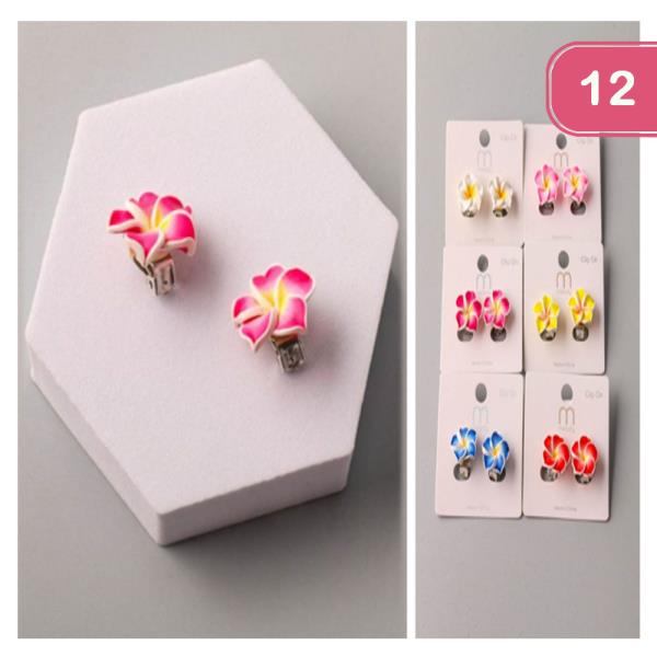 HAWAIIAN FLOWER CLIP ON EARRING (12 UNITS)