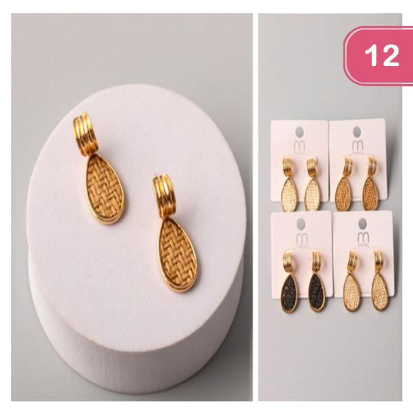 STRAW WOVEN TEARDROP HUGGIE EARRING (12 UNITS)