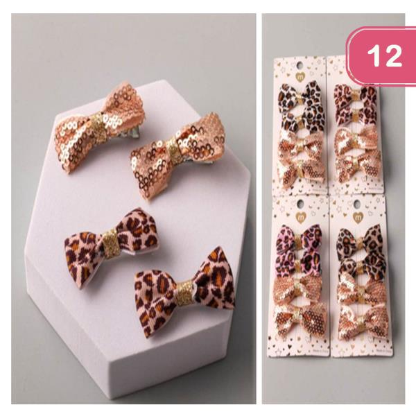 MIX SEQUINS CHEETAH BOW HAIR PIN (12 UNITS)