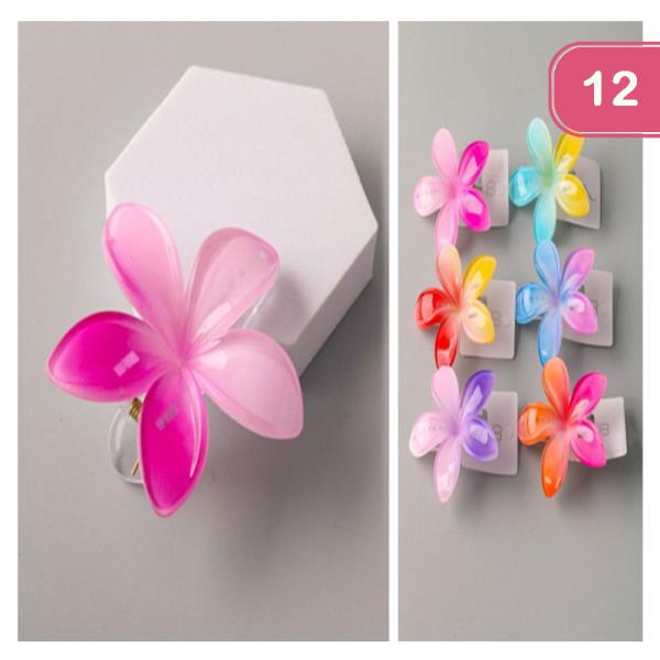 PLASTIC OMBRE HAWAII FLOWER HAIR CLAW CLIP (12 UNITS)