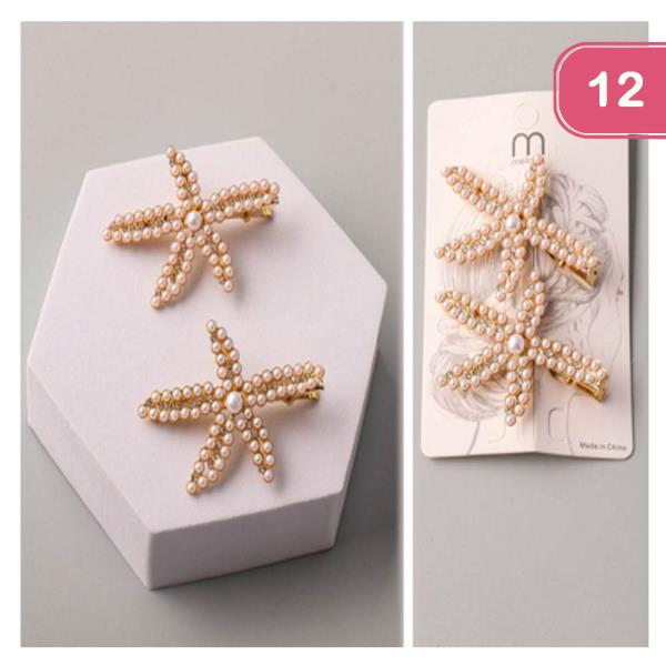 PEARL EMBELLISHED STAR HAIR PINS (12 UNITS)