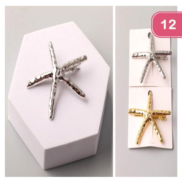 HAMMERED METAL STARFISH HAIR PIN (12 UNITS)