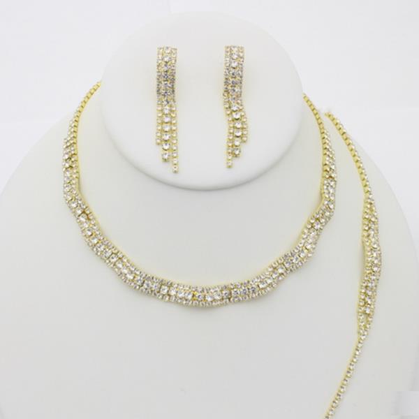 RHINESTONE NECKLACE EARRING BRACELET SET