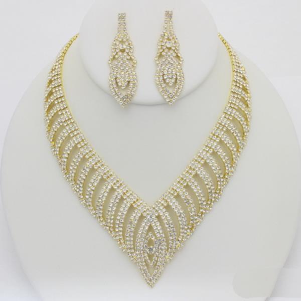 RHINESTONE V NECKLACE EARRING SET