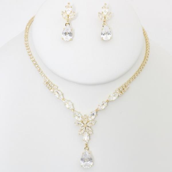 TEARDROP RHINESTONE NECKLACE EARRING SET