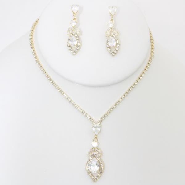 TEARDROP RHINESTONE NECKLACE EARRING SET