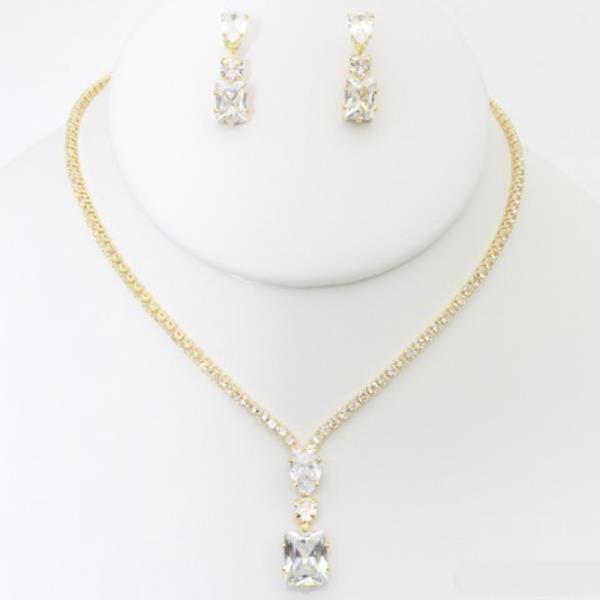 RHINESTONE NECKLACE EARRING SET