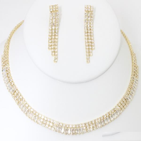 CZ RHINESTONE NECKLACE EARRING SET