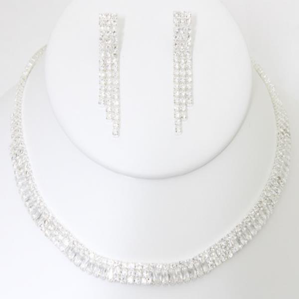 CZ RHINESTONE NECKLACE EARRING SET