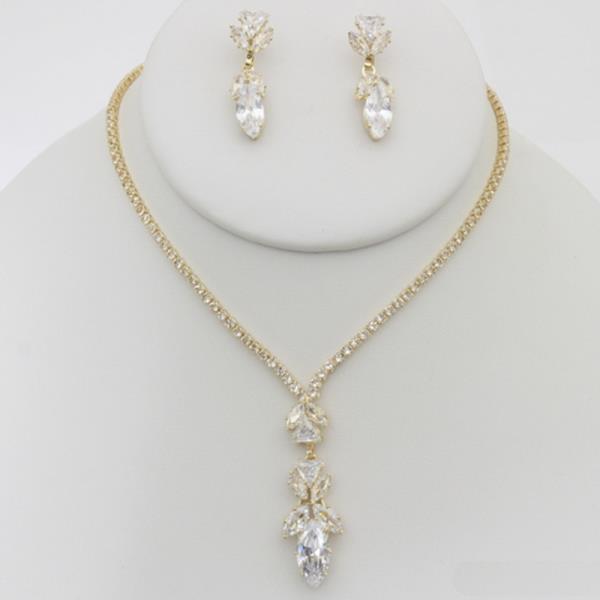 CZ RHINESTONE NECKLACE EARRING SET