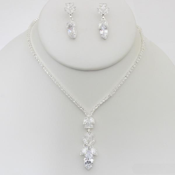 CZ RHINESTONE NECKLACE EARRING SET