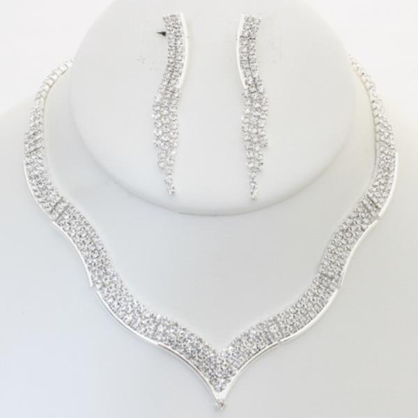 WAVY CZ RHINESTONE NECKLACE EARRING SET