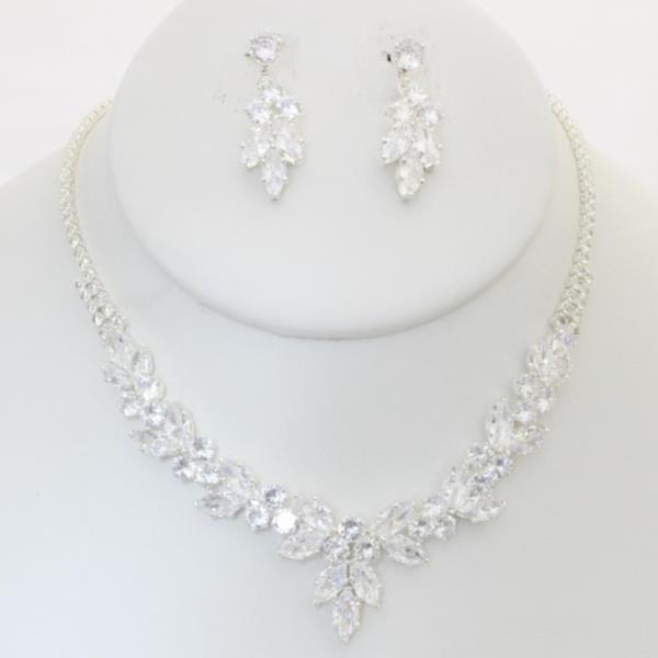 CZ RHINESTONE NECKLACE EARRING SET