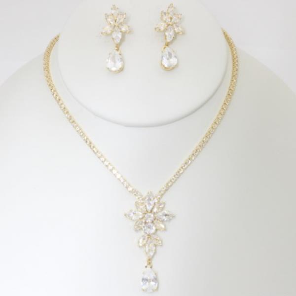 CZ RHINESTONE NECKLACE EARRING SET