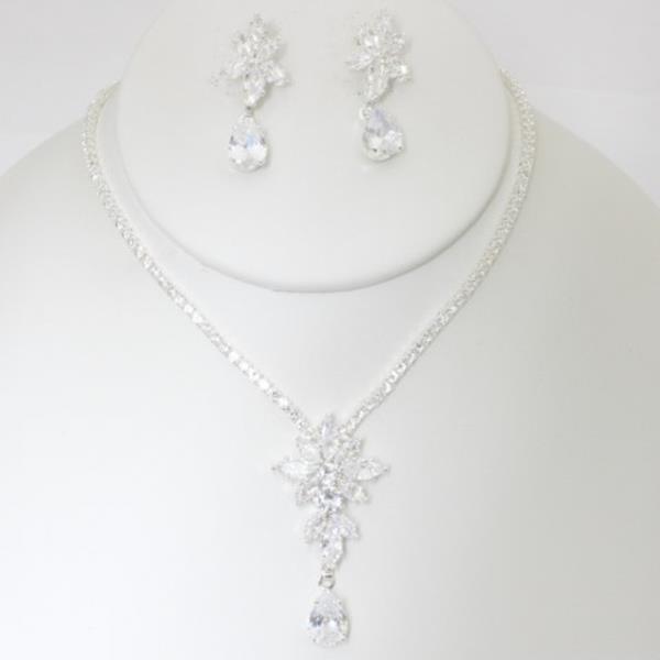 CZ RHINESTONE NECKLACE EARRING SET