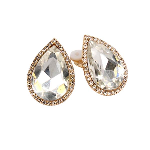 RHINESTONE TEARDROP CLIP ON EARRING