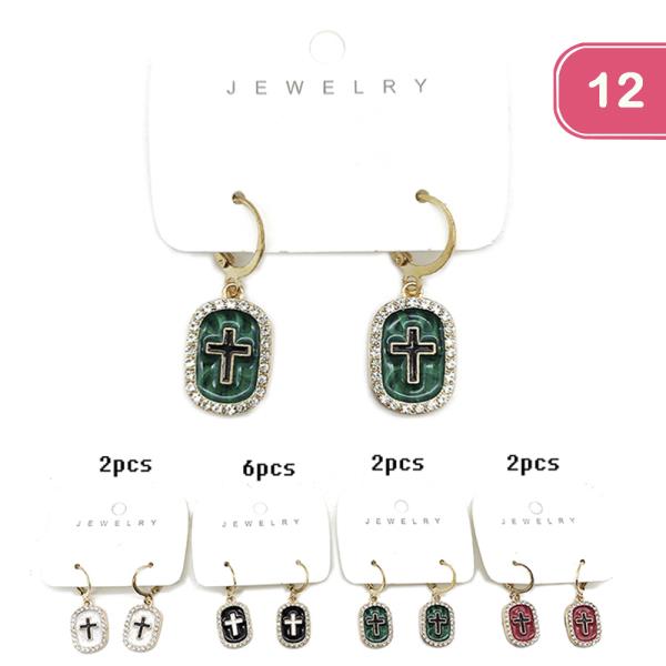 CROSS HUGGIE DANGLE EARRING (12 UNITS)