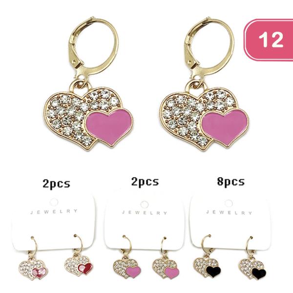 RHINESTONE HEART HUGGIE DANGLE EARRING (12 UNITS)