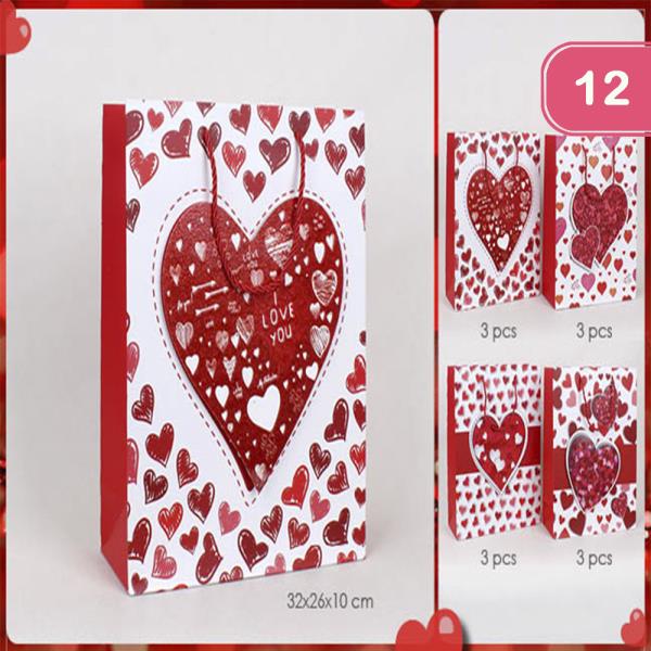 HEART VALENTINES DAY GIFT BAG (12 UNITS)